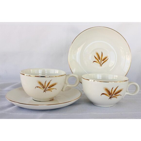 Taylor Smith & Taylor TS&T Wheat Pattern Cup Saucer Set Vtg 1950s Mid-Century - Picture 1 of 3